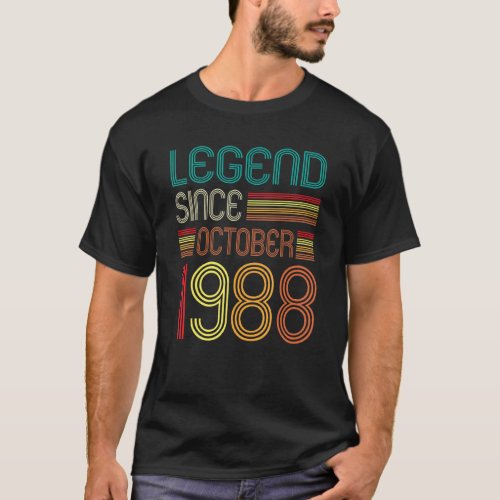34th Birthday Legend Since October 1988 Retro 34 Y T_Shirt