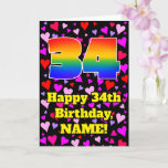 [ Thumbnail: 34th Birthday: Loving Hearts Pattern, Rainbow # 34 Card ]
