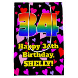 [ Thumbnail: 34th Birthday: Loving Hearts Pattern, Rainbow # 34 Gift Bag ]