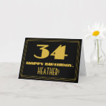 [ Thumbnail: 34th Birthday: Name + Art Deco Inspired Look "34" Card ]