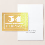 [ Thumbnail: 34th Birthday: Name + Art Deco Inspired Look "34" Foil Card ]