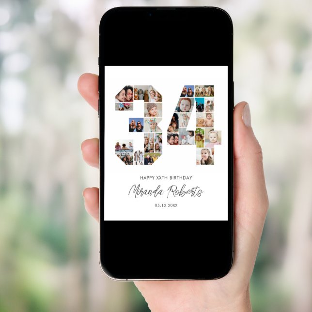 34th Birthday Number 34 Custom Photo Collage Poster (Front Digital)