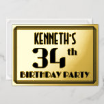 [ Thumbnail: 34th Birthday Party: Art Deco Look “34” and Name Invitation ]