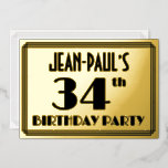 [ Thumbnail: 34th Birthday Party — Art Deco Look “34” + Name Invitation ]