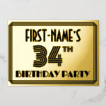 [ Thumbnail: 34th Birthday Party — Art Deco Style “34” & Name Invitation ]