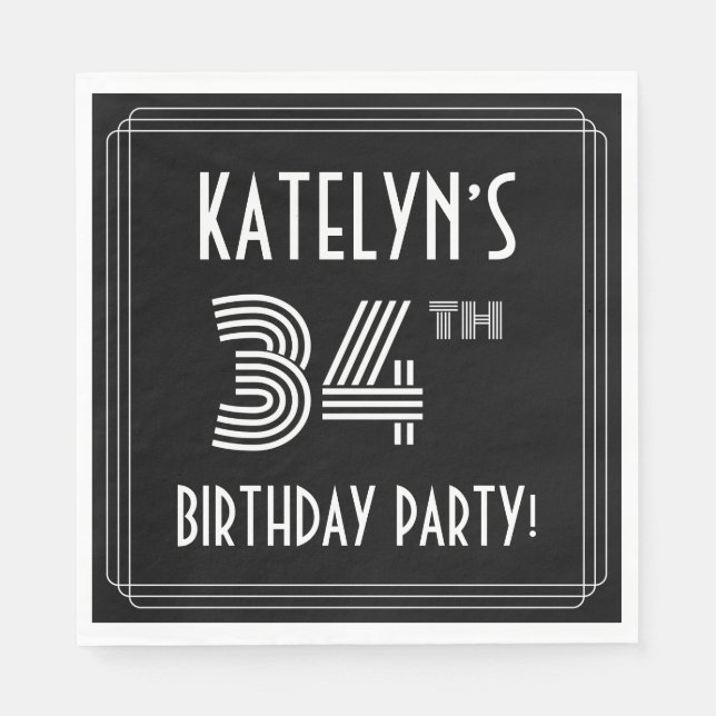 34th Birthday Party: Art Deco Style + Custom Name Napkins (Front)