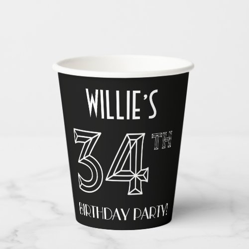 34th Birthday Party Art Deco Style  Custom Name Paper Cups