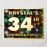 [ Thumbnail: 34th Birthday Party: Bold, Colorful Fireworks Look Postcard ]