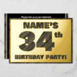 [ Thumbnail: 34th Birthday Party — Bold, Faux Wood Grain Text Invitation ]