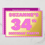 [ Thumbnail: 34th Birthday Party — Bold, Fun, Pink Stripes # 34 Invitation ]