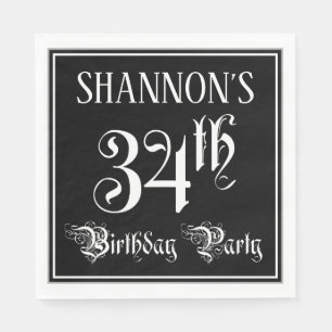 34th Birthday Party — Fancy Script + Custom Name Napkins