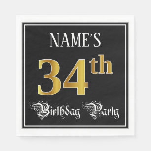 34th Birthday Party — Fancy Script, Faux Gold Lo Napkins