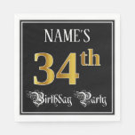 [ Thumbnail: 34th Birthday Party — Fancy Script, Faux Gold Look Napkins ]