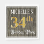 [ Thumbnail: 34th Birthday Party — Faux Gold & Faux Wood Looks Napkins ]