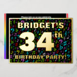 [ Thumbnail: 34th Birthday Party — Fun, Colorful Music Symbols Invitation ]