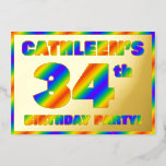 [ Thumbnail: 34th Birthday Party — Fun, Rainbow Spectrum “34” Invitation ]