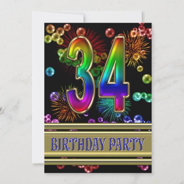 34th Birthday party Invitation with bubbles (Front)