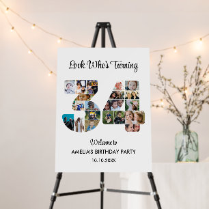 34th Birthday Party Number 34 Photo Collage Foam Board