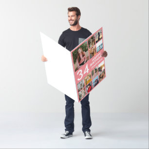 34th Birthday Photo Collage 13 Photos Pink & White Card