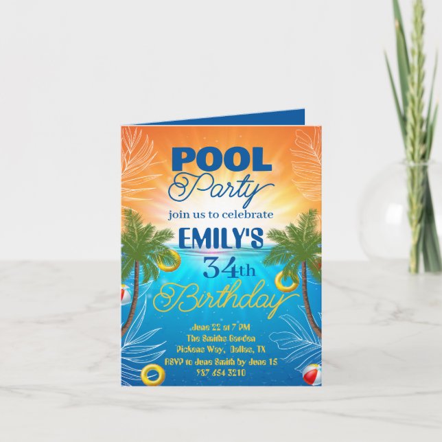 34th birthday pool party invitation (Front)