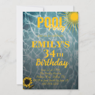 34th birthday pool party invitation