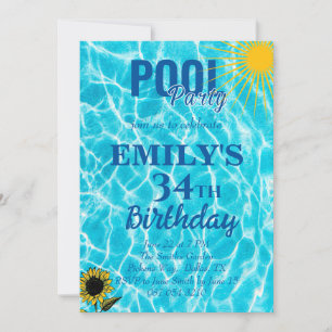 34th birthday pool party invitation