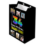 [ Thumbnail: 34th Birthday: Rainbow “34“, Custom Photos & Name Gift Bag ]