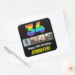 [ Thumbnail: 34th Birthday: Rainbow “34”; Custom Photos & Name Sticker ]