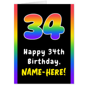 34th Birthday: Rainbow Spectrum # 34, Custom Name Card