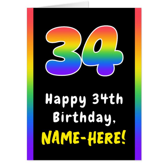 34th Birthday: Rainbow Spectrum # 34, Custom Name Card (Front)
