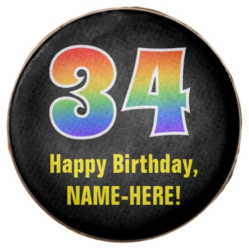 34th Birthday _ Rainbow Spectrum Pattern Number 34 Chocolate Covered Oreo