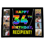[ Thumbnail: 34th Birthday: Rainbow Text, Custom Photos & Name Gift Bag ]