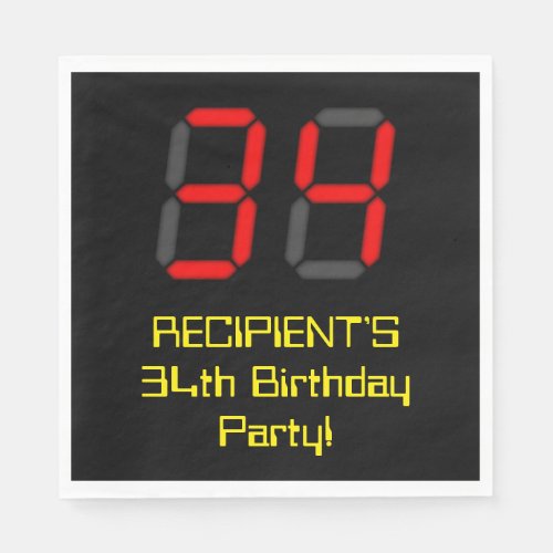 34th Birthday Red Digital Clock Style 34  Name Napkins