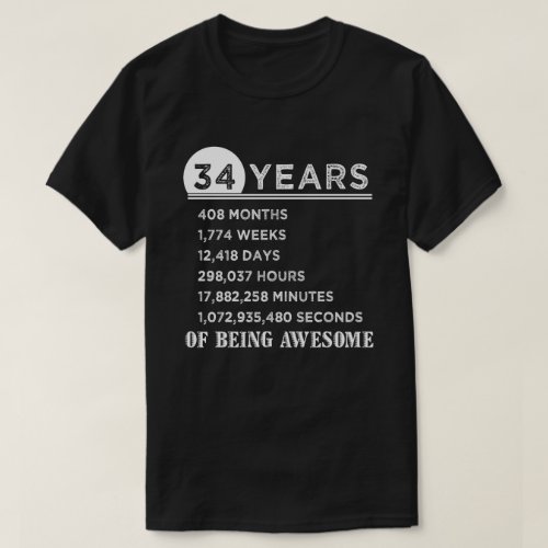 34th Birthday Shirt 34 Years Old Anniversary Gifts