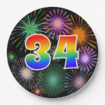 [ Thumbnail: 34th Event - Fun, Colorful, Bold, Rainbow 34 Paper Plates ]