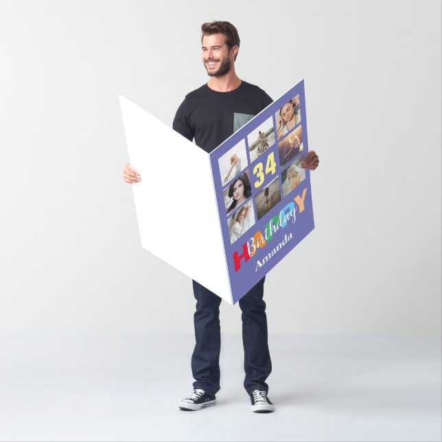 34th Happy Birthday Photo Collage Modern Card (In Situ)