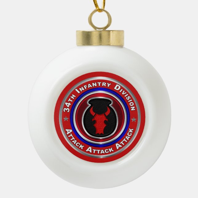 34th Infantry Division Keepsake Ceramic Ball Christmas Ornament (Front)
