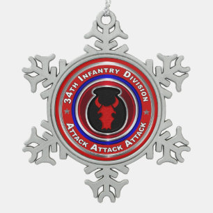 34th Infantry Division Keepsake Snowflake Pewter Christmas Ornament