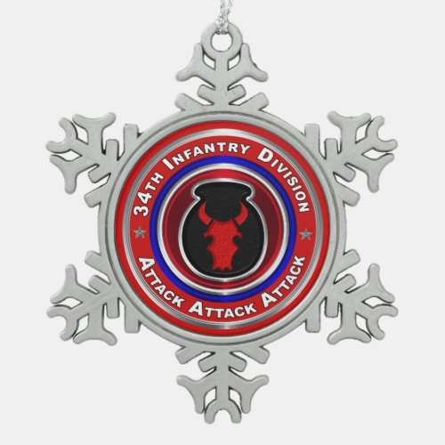 34th Infantry Division Keepsake Snowflake Pewter Christmas Ornament