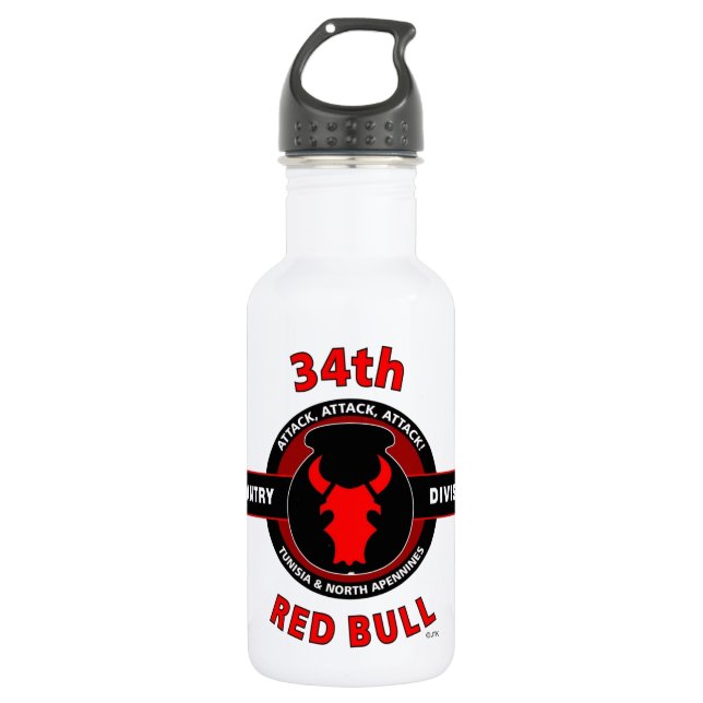 34TH INFANTRY DIVISION" RED BULL" STAINLESS STEEL WATER BOTTLE (Front)