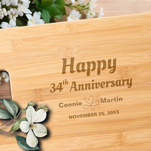 34th Wedding Anniversary Elegant Engraved Cutting Board (Creator Uploaded)