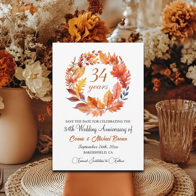 34th Wedding Anniversary Elegant Fall Floral Save The Date (Creator Uploaded)
