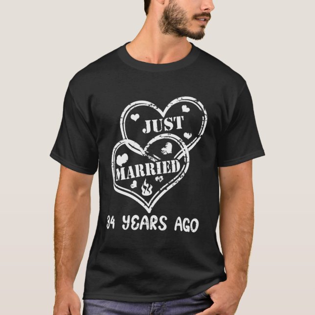 34Th Wedding Anniversary Just Married 34 Years Ago T-Shirt (Front)