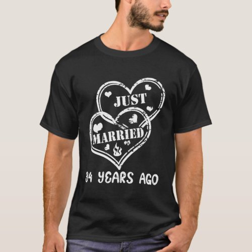 34Th Wedding Anniversary Just Married 34 Years Ago T_Shirt