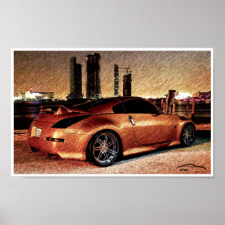 350Z City Scape Pencil Sketch Poster
