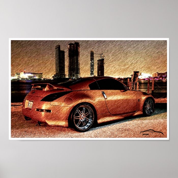 350Z City Scape Pencil Sketch Poster