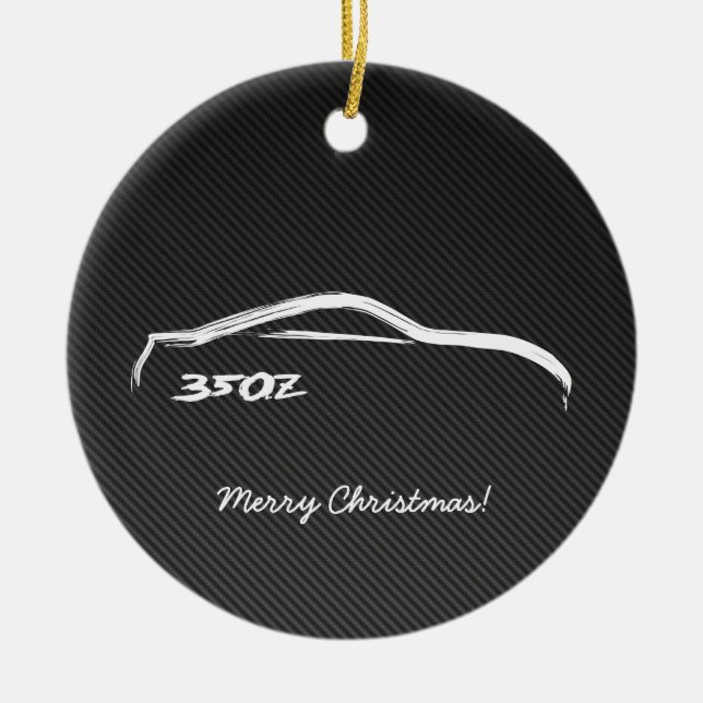 350Z White Silhouette with Faux Carbon FIber Ceramic Ornament (Front)