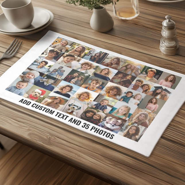 35 Photo Collage - 7 Across 4 Up Pics in Grid Cloth Placemat (Photo Collage Cloth Placemat)