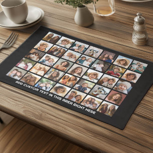 35 Photo Collage Grid - 1 Text box - black white Cloth Placemat