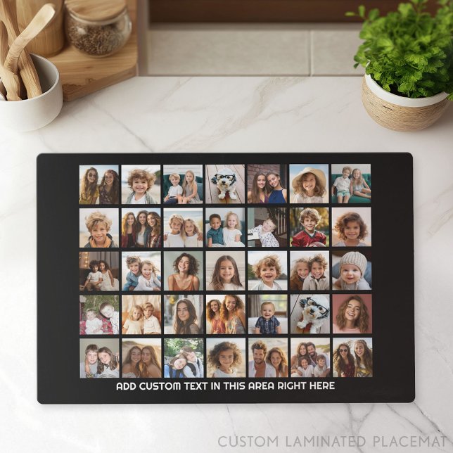 35 Photo Collage Grid - 1 Text box - black white Placemat (Photo Collage Placemat)